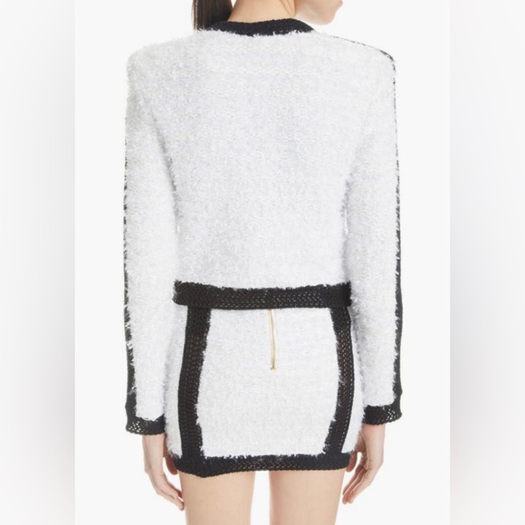 NWT $2990 Balmain Colorblocked Tweed Knit Jacket 12 US / 44 FR, GAB WHITE/ BLACK - Picture 3 of 7